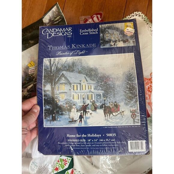 VTG Home for the Holidays Cross Stitch Kit Thomas Kinkade NIP New Christmas - Picture 1 of 2